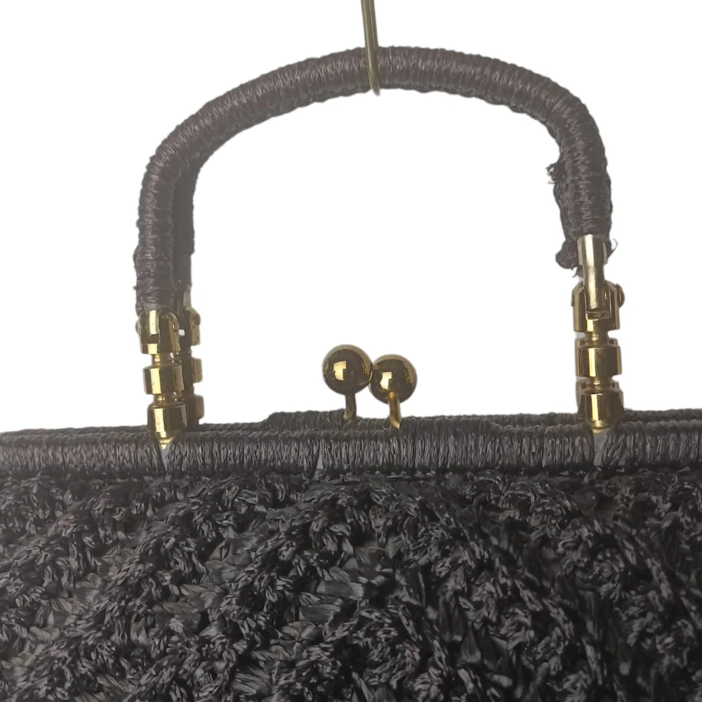 Vintage/Estate Rare Bara Japan Chevron Raffia Top Handle Purse "HOT!" - Picture 15 of 16